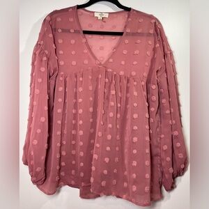 Entro Women’s Swiss Dot V-Neck Long‎ Sleeve Blouse Size Small